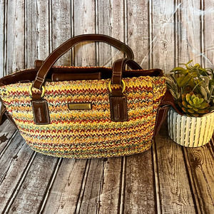 Rosetti Multi-color Straw/Dark Brown Shoulder purse